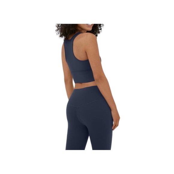 Halara Round Neck Cap Sleeve Cropped Ruched Workout Tank Sz Medium Navy Built in - Picture 10 of 10